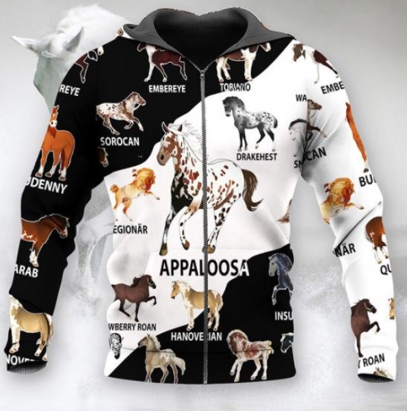 3 D Print Allover Sweat Jacket Hoodie Apaloosa races